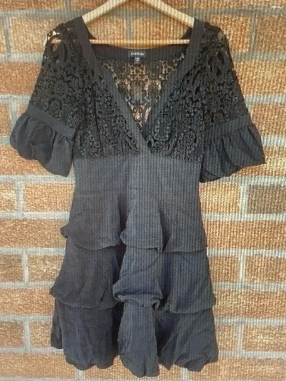 bebe Black Lace V-Neck Ruffled Mini Dress